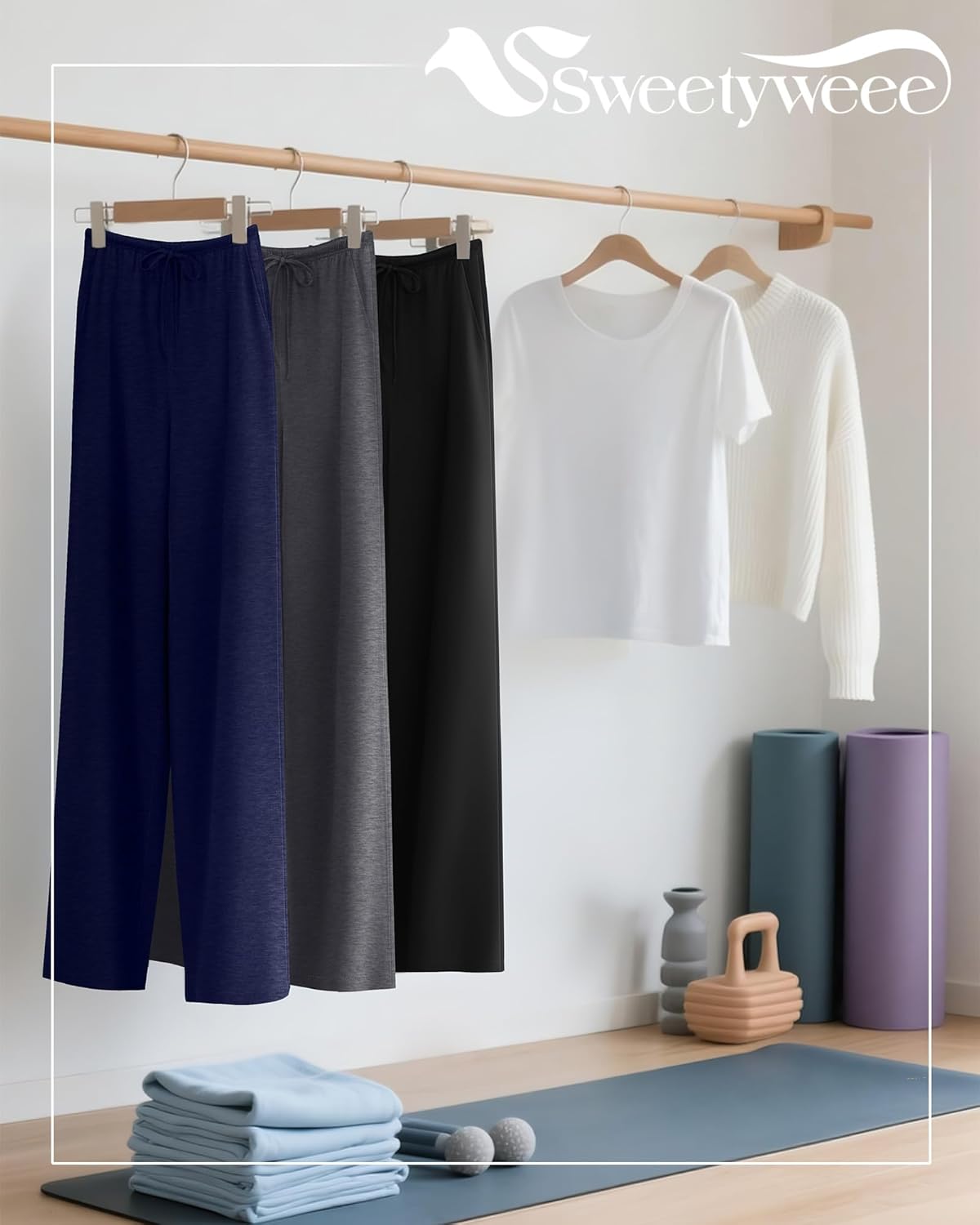 3 Pack Women's Lounge Pants Cozy Wide Leg Yoga Pants Casual Drawstring Loose Baggy Sweatpants with Pockets - Image 2