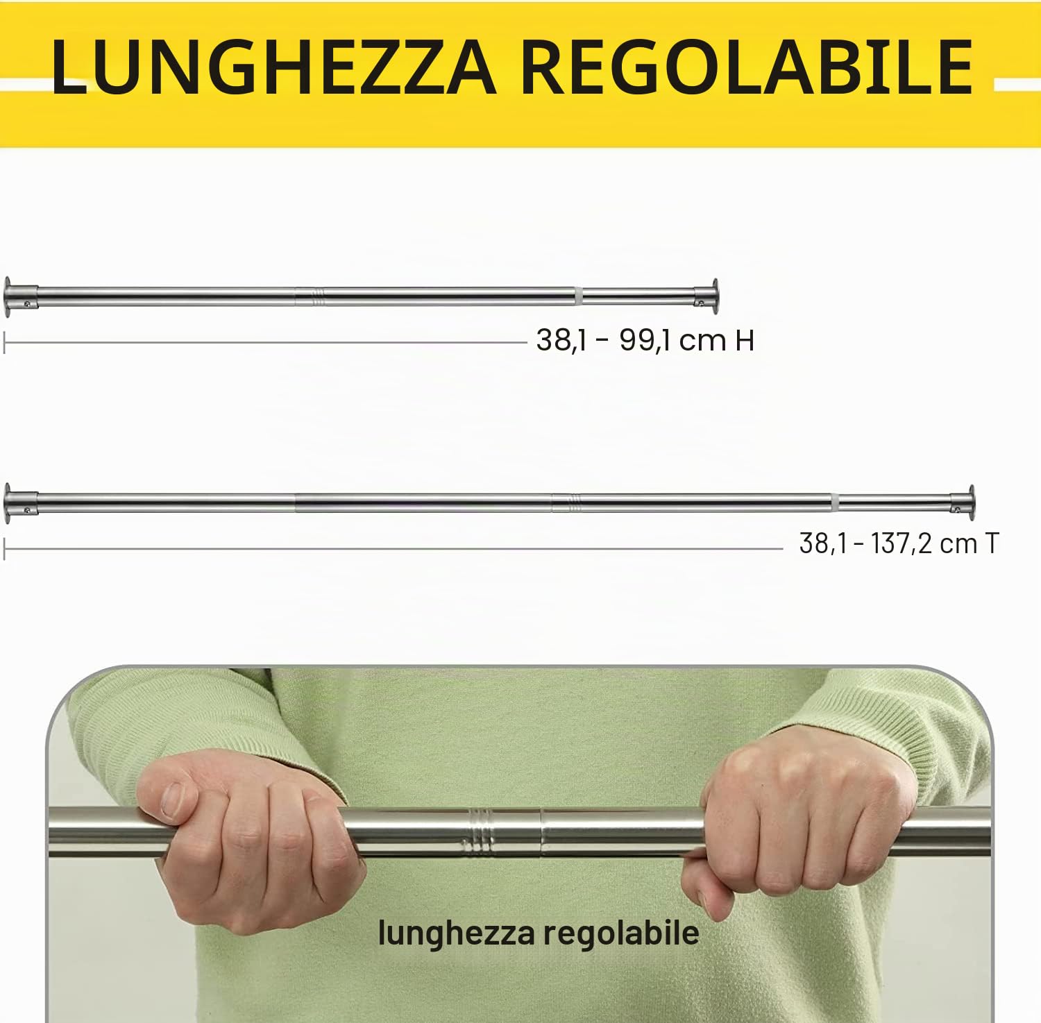 Asta Appendiabiti Estensibile, 38-137 CM Barra Appendiabiti in Acciaio Inossidabile Regolabile per Armadio Guardaroba per Camera da Letto