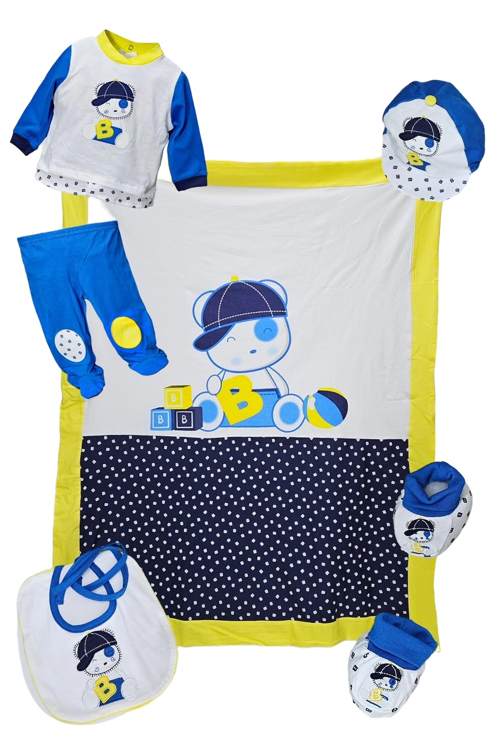 Corredino Neonato Set Completino 2 Pezzi + Copertina + Bavetto + Scarpine + Cappellino - in Cotone Primavera-Estate - Bdibimbo