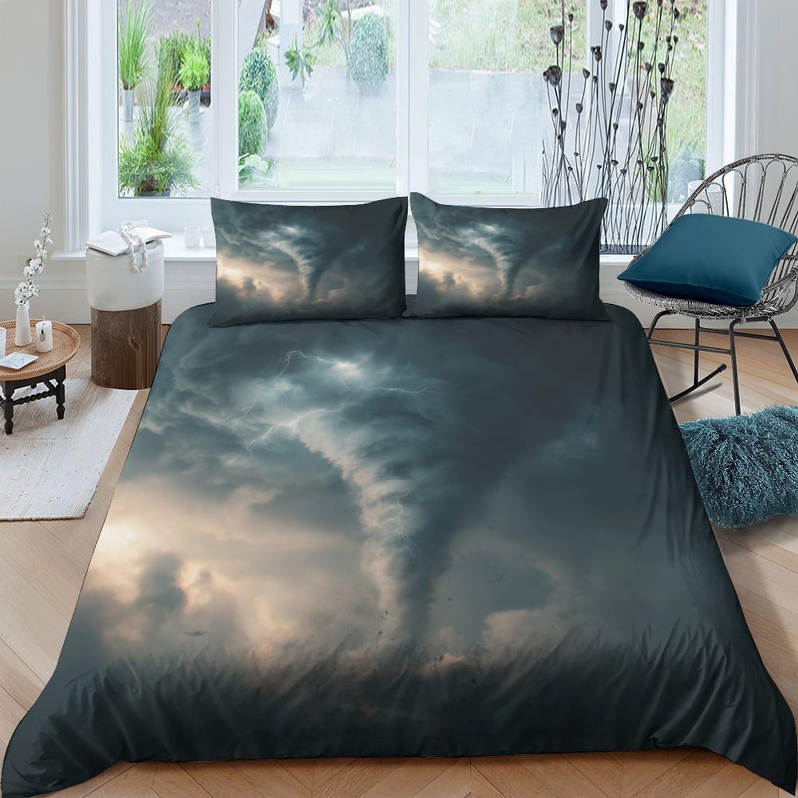 Ctjqhvkz Style-1 3D Printed Tornado Storm Fitted Sheet Microfiber Soft Breathable Cloud Sky Mattress Cover For Bedroom Dorm Decor Single（135X200cm）