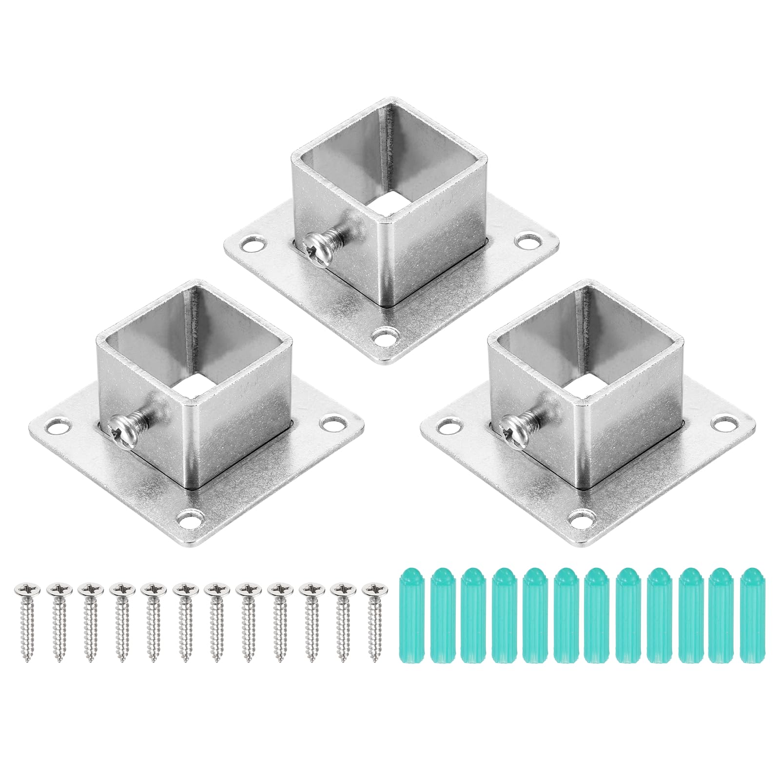 sourcing map 3Pcs Square Post Base for 1x1 Posts Fittings, 1.8mmT Stainless Steel Flange Bases Deck Post Brackets Heavy Duty for Deck Fence Railing Handrail Mounting