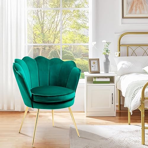 Miniatura 6 de Juego de 2 sillas decorativas para sala de estar, silla de tocador tapizada de terciopelo con respaldo, patas de metal dorado, silla auxiliar