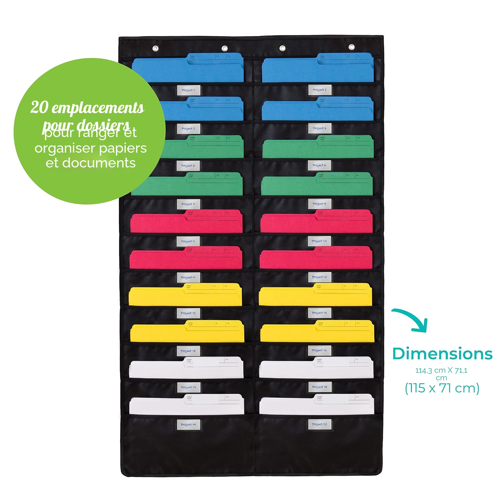 WallDeca - Porte Document Mural A4 (20 Pochettes, avec Étiquettes) - Organisateur Dossier Suspendus pour Rangement Papier Administratif, Trieur Mural pour le Bureau, la Maison et la Salle de Classe