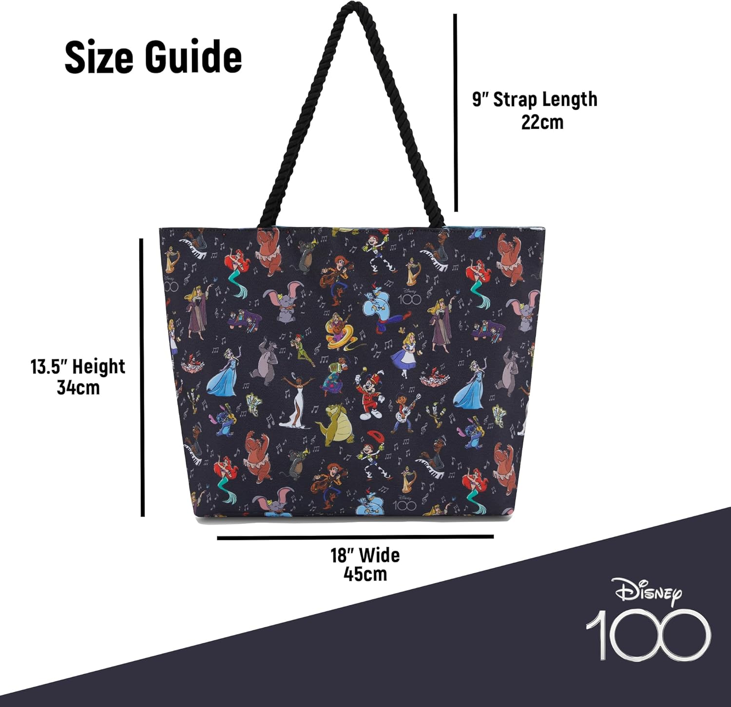 Disney Mickey & Stitch Canvas Tote Bag – Official 100 Minnie Mouse Travel Tote for Girls, Boys, Teens & Adults