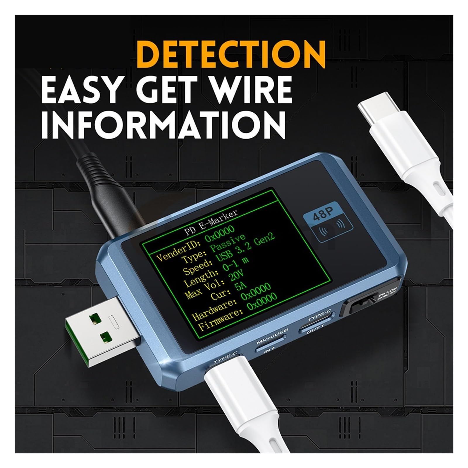Tester USB FNB48P Tester napięcia prądu USB Wyzwalacz PD QC4.0 + PD3.0 2.0 TYPE-C Test pojemności szybkiego wykrywania ładowania 1,77-calowy wyświetlacz LCD(With Bluetooth)