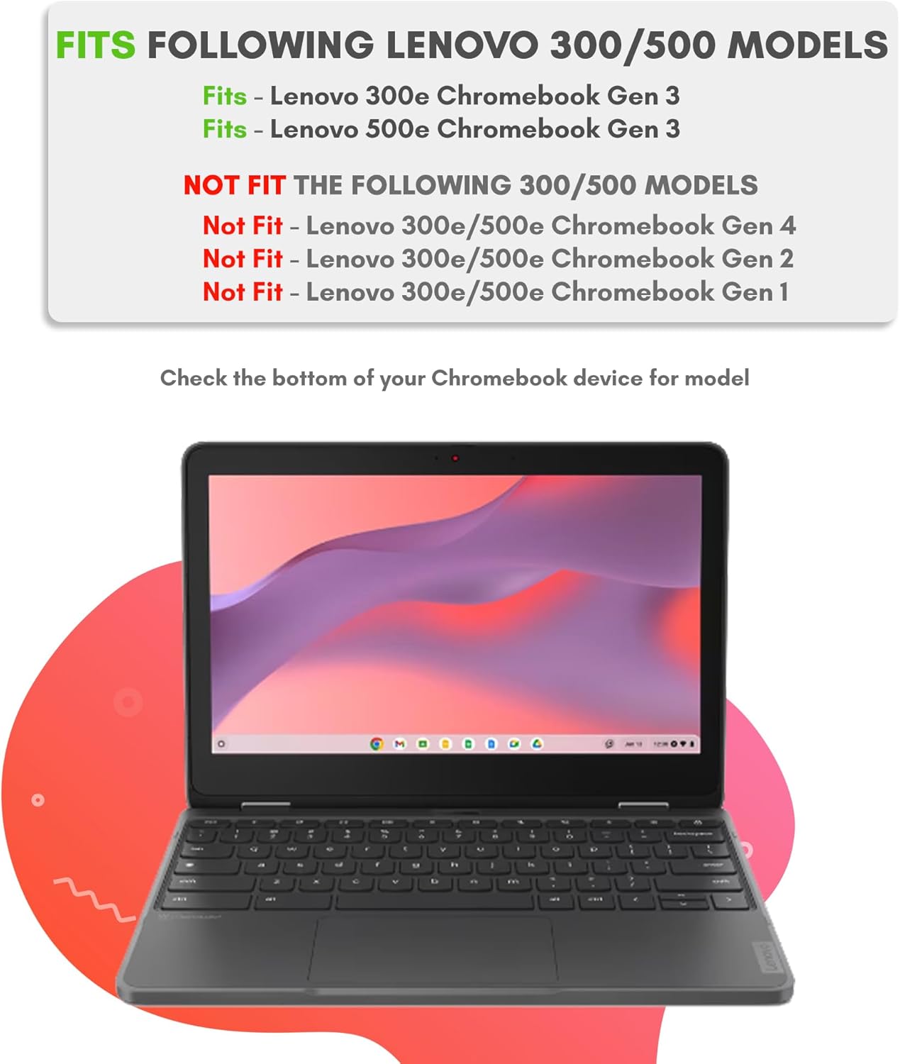 UZBL Case for Lenovo Chromebook 300e / 500e Gen 3 | Protective Hard Shell Polycarbonate Clear Case Cover | Student-Proof Rubberized Edge Protection