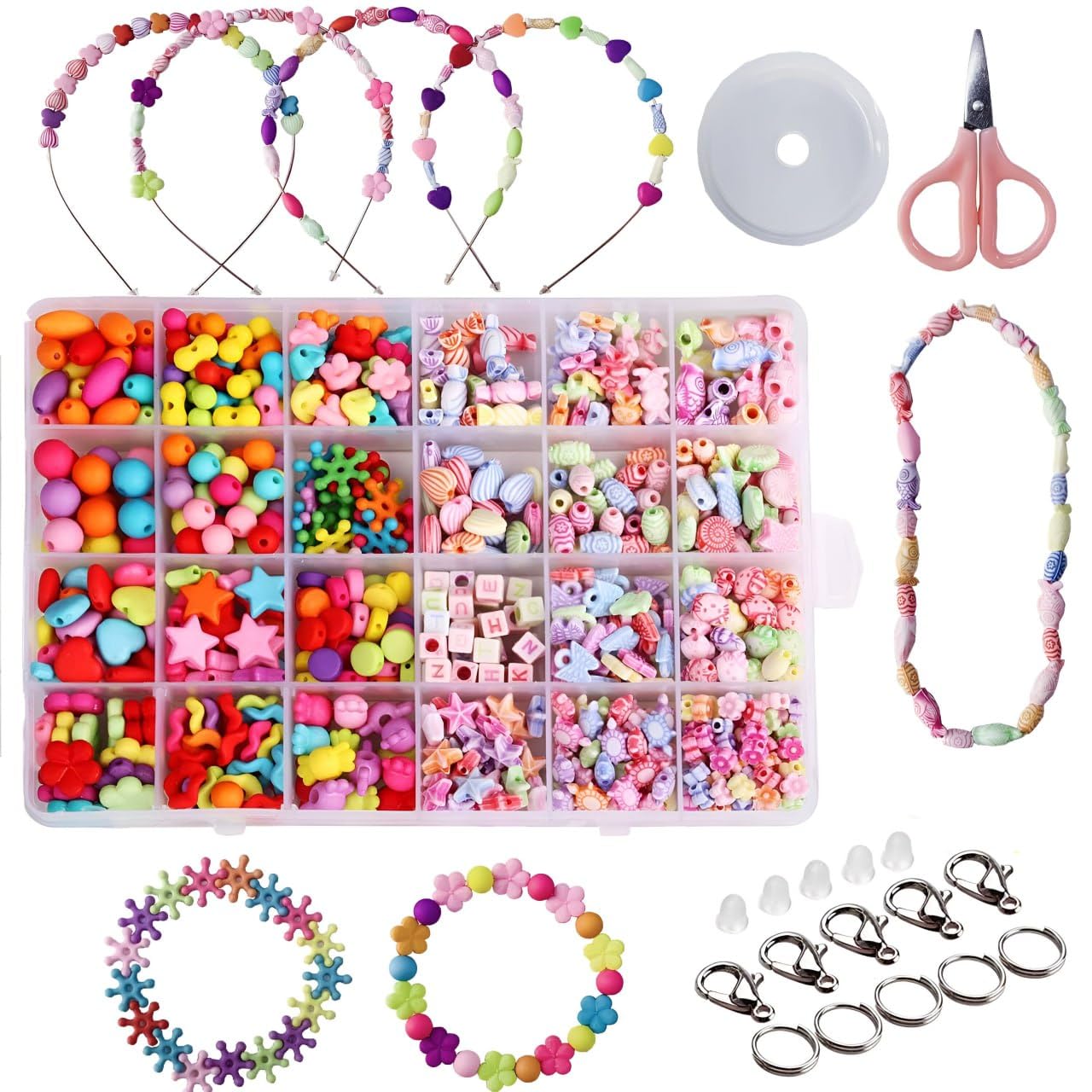 ONISHOMES Kids and Girls Jewellery Making Kit DIY Bracelets, Necklace, Rings and Hairband Making Kit and Creative Activity for Kids and Girls (Multi)