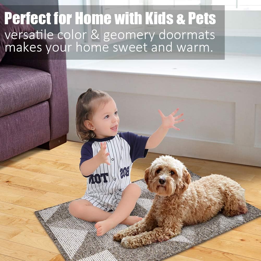Indoor Doormat 24"x 36", Absorbent Front Back Door Mat Floor Mats, Rubber Backing Non Slip Door Mats Inside Mud Dirt Trapper Entrance Front Door Rug Carpet, Machine Washable Low Profile-Brown Geome