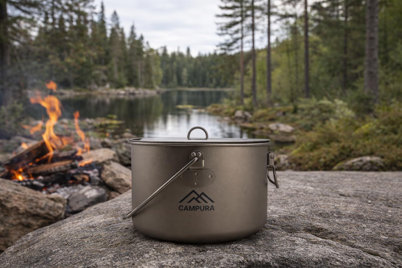 Titan Topf 2 Liter (1950 ml) mit Deckel und Aufhängehenkel - Ultraleichtes Campinggeschirr und Kochset für Outdoor, Bushcraft, Wandern und Survival, 190g