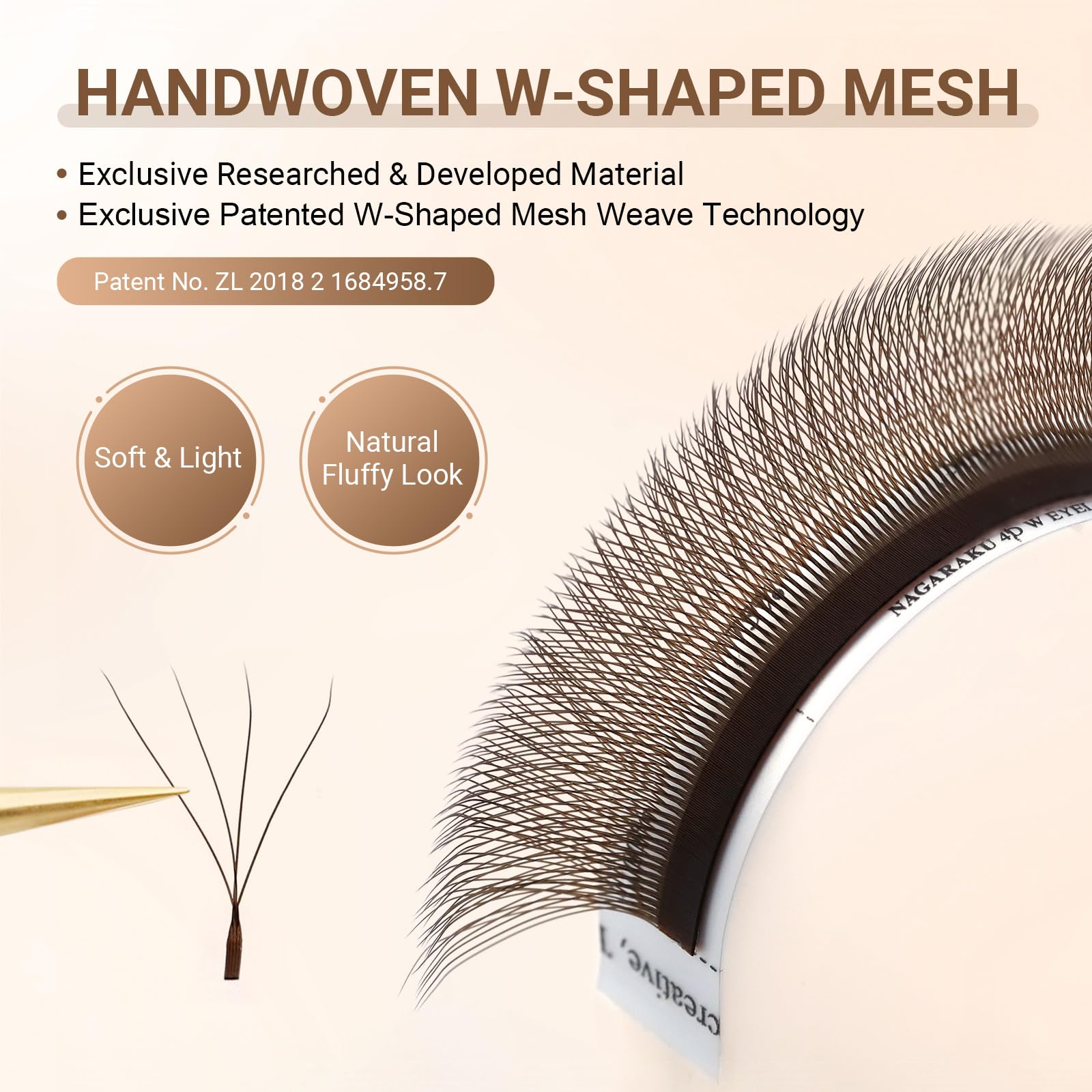 NAGARAKU 4D W Ciglia Finte Ventaglio Automatico Prefabbricate Tessitura Russa Volume Sottile Base Naturale Risparmio Di Tempo Dense E Soffici Per Artisti Professionisti Marrón Oscuro (0.07mm D 8-15mm) - 3