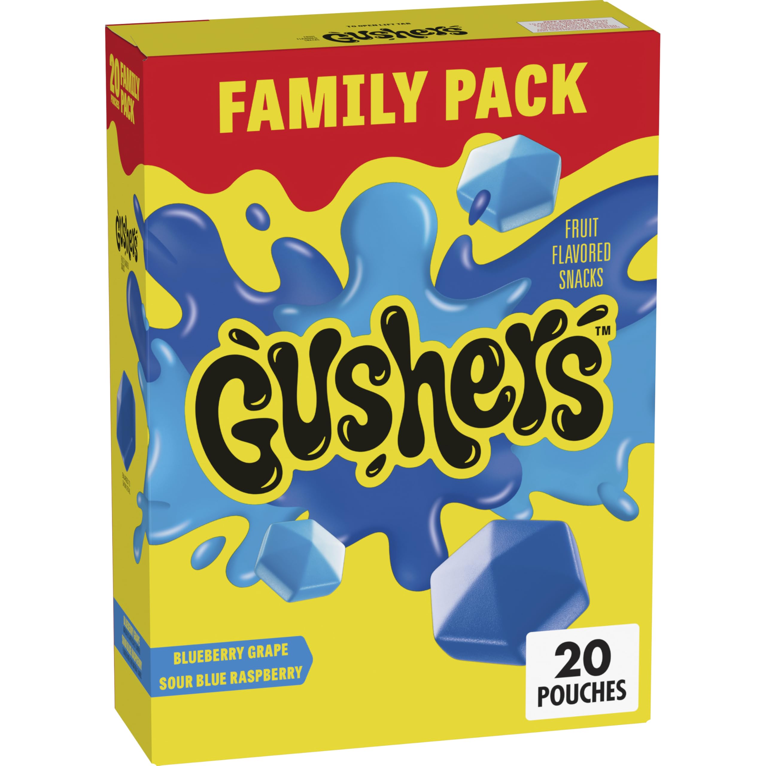 GushersFruit Flavored Snacks, Blueberry Grape, Sour Blue Raspberry, 20 Pouches, Family Pack, 16 oz