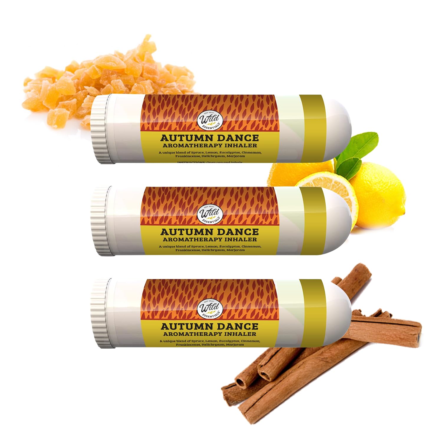 Wild Essentials 3 Pack of Autumn Dance Aromatherapy Nasal Inhalers Made with 100% Natural, Therapeutic Grade Essential Oils for Warmth, Clear Lungs and Lifts The Spirit