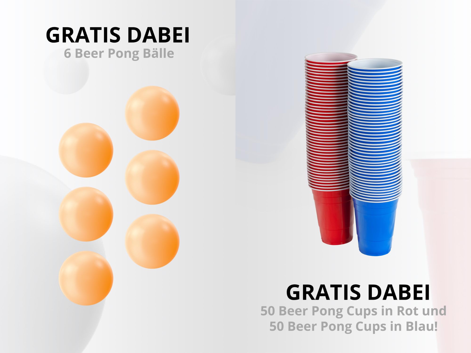 Jago® Set Tavolo da Beer Pong - Tavolo Regolabile in Altezza, Pieghevole, 100 Bicchieri, 6 Palline