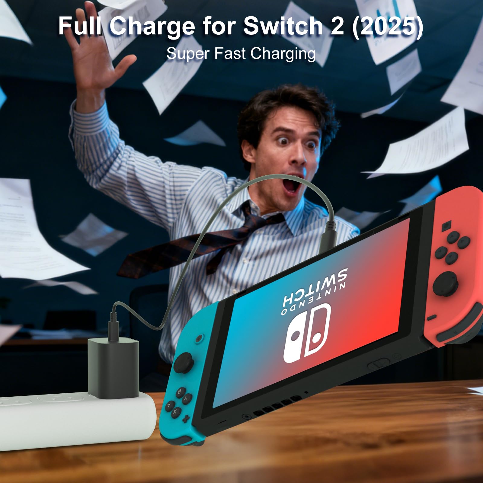 Ładowarka 60 W 45 W kompatybilna z Nintendo Switch 2, OLED, Lite, Steam Deck, obsługuje tryb stacji dokującej TV, adapter AC szybkie ładowanie za pomocą kabla USB C 6FT