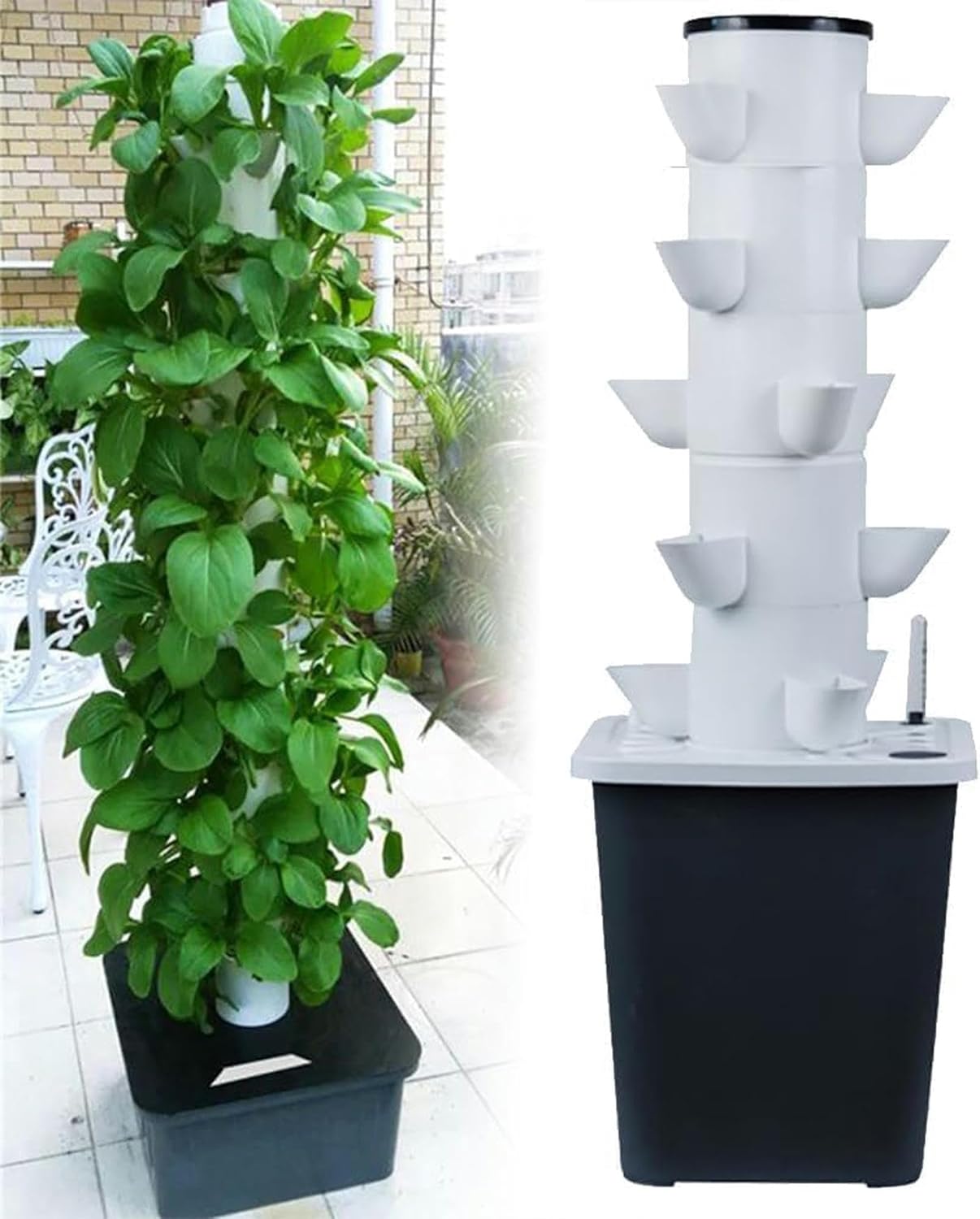 Hydroponics Tower, Garden Hydroponic Growing System Aeroponics Growing Kit for Herbs, Fruits and Vegetables with Hydrating Pump, Adapter, Net Pots, Timer for Fruits, Vegetables