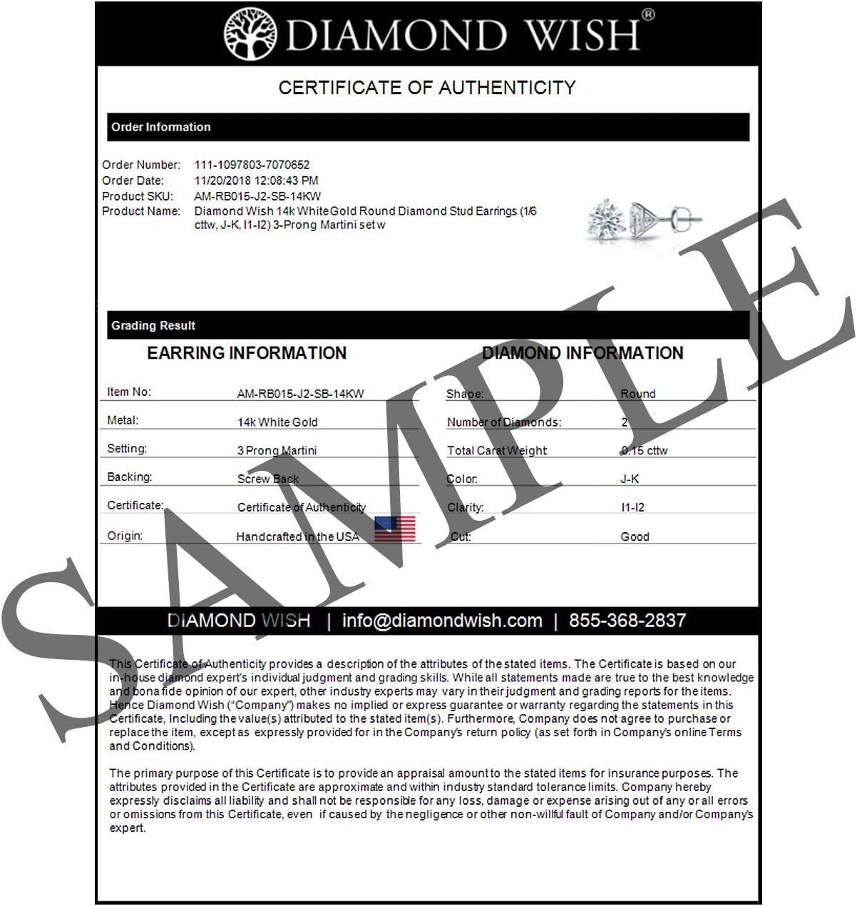 1/6 to 2 Carat Diamond Round Stud Earrings in 14k White Gold (I1-I2, cttw) Bezel Set Screw Back by Diamond Wish