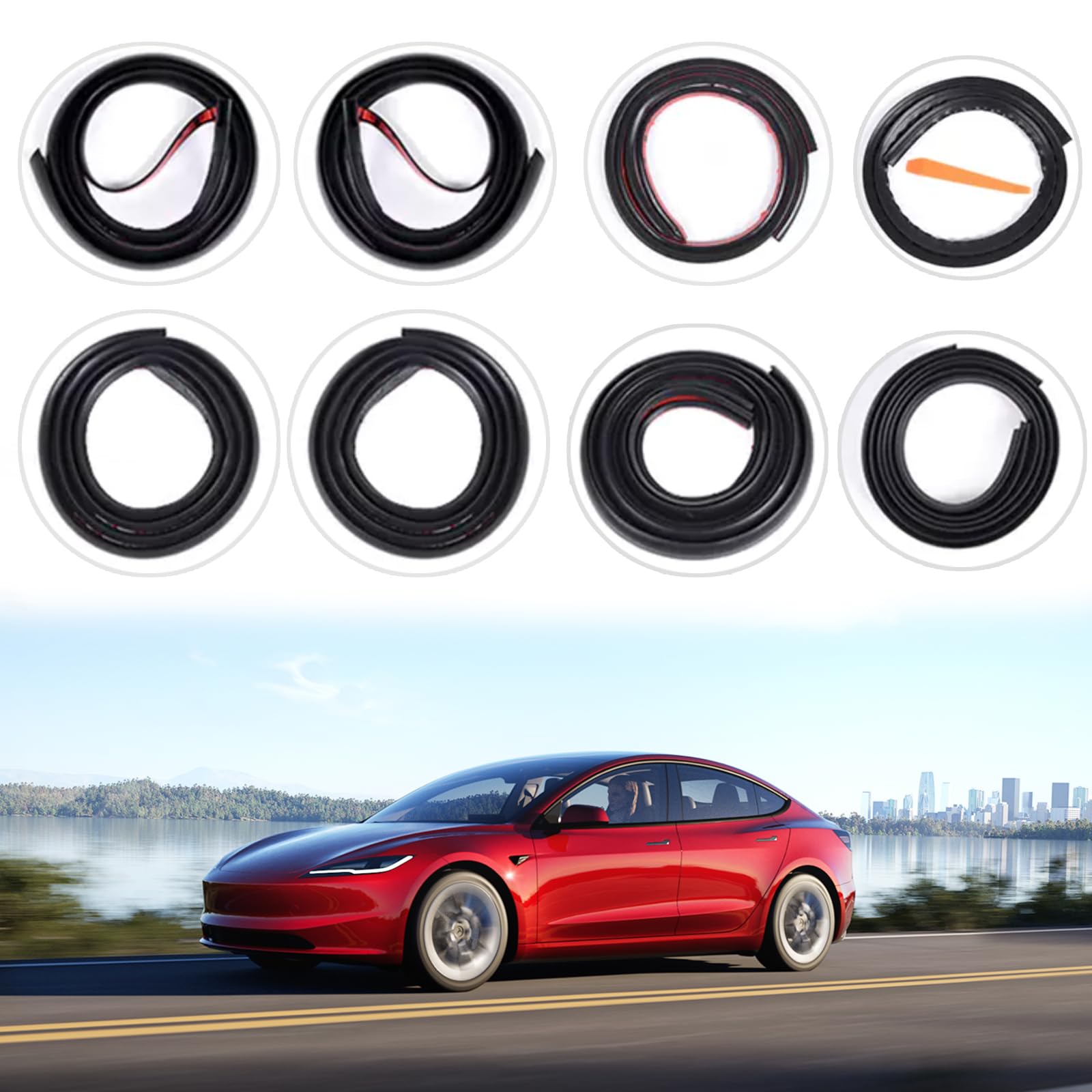 Tstese Epdm Rubber 9 Pack Soundproof Sealling Strips Compatible With Tesla Model 3 2020-2024 2025 Accessories Door Seal Kit Soundproof Weather Draft Strip Wind Noise Reduction Sound Proofing Kits