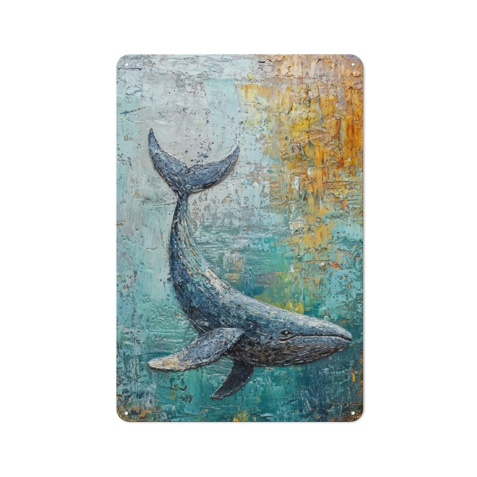 Junmoney Whale Painting Rustic Metal Plaque 30X20cm For Lounge Or Reading Corner, For Home Office, Studio And Craft Room Walls