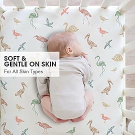 Little Grape Land Crib Sheets for Boys and Girls, 2pk Baby Crib Fitted Sheet for Standard Size Crib and Toddler Mattress, Super Soft Baby Sheet, Wetland Birds