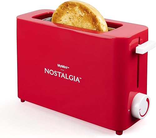 Miniatura 2 de Nostalgia MyMini Tostadora de una sola rebanada  Ranura de 1.25 pulgadas de ancho, control de porciones, diseño compacto, temperatura ajustable,
