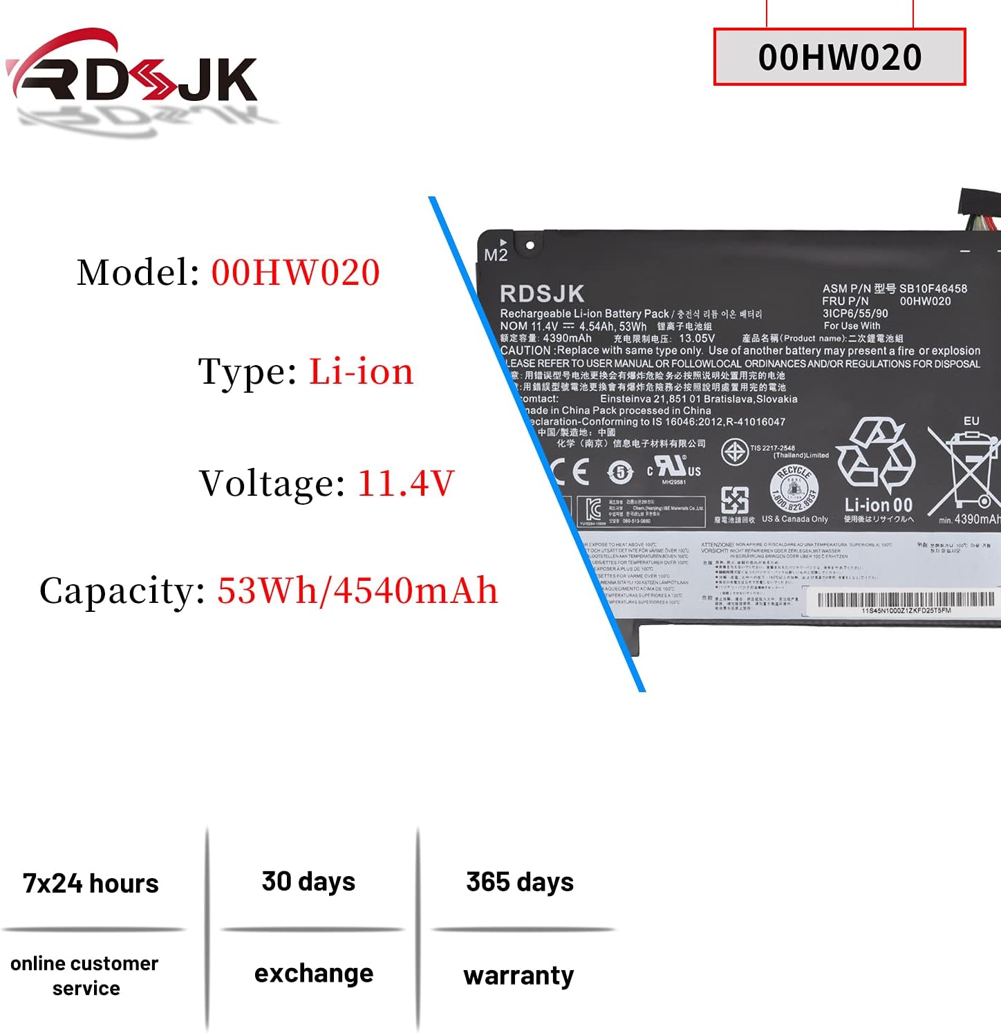 RDSJK 00HW020 00HW021 SB10F46458 SB10F46459 Laptop Battery for Lenovo ThinkPad Yoga 460 20EL 20EM Yoga P40 20GQ 20GR 20FY 20G 20G0 S3 Yoga 14 20DM Series 11.4V 53Wh