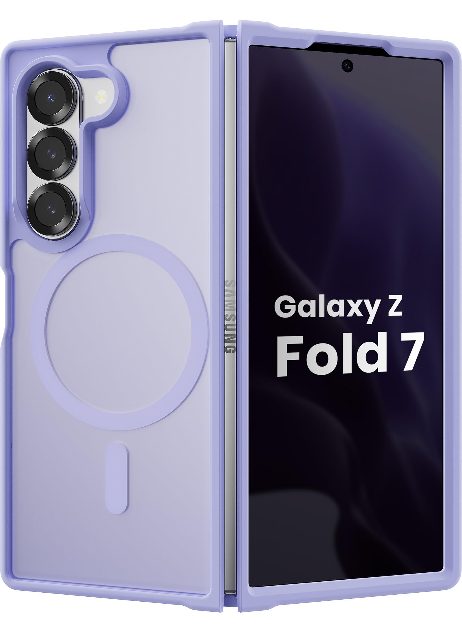 Custodia magnetica per Samsung Galaxy Z fold 7, sottile, traslucida, opaca, con telaio in TPU antiurto e retro in PC antigraffio, anello magnetico resistente, viola lavanda