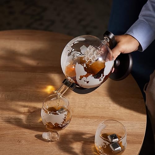 Miniatura 5 de Oak & Steel - Juego de decantadores de whisky de 50 onzas / 50.7 fl oz, 2 vasos de whisky grabados, ideal para whisky, bourbon, vodka, tequila,