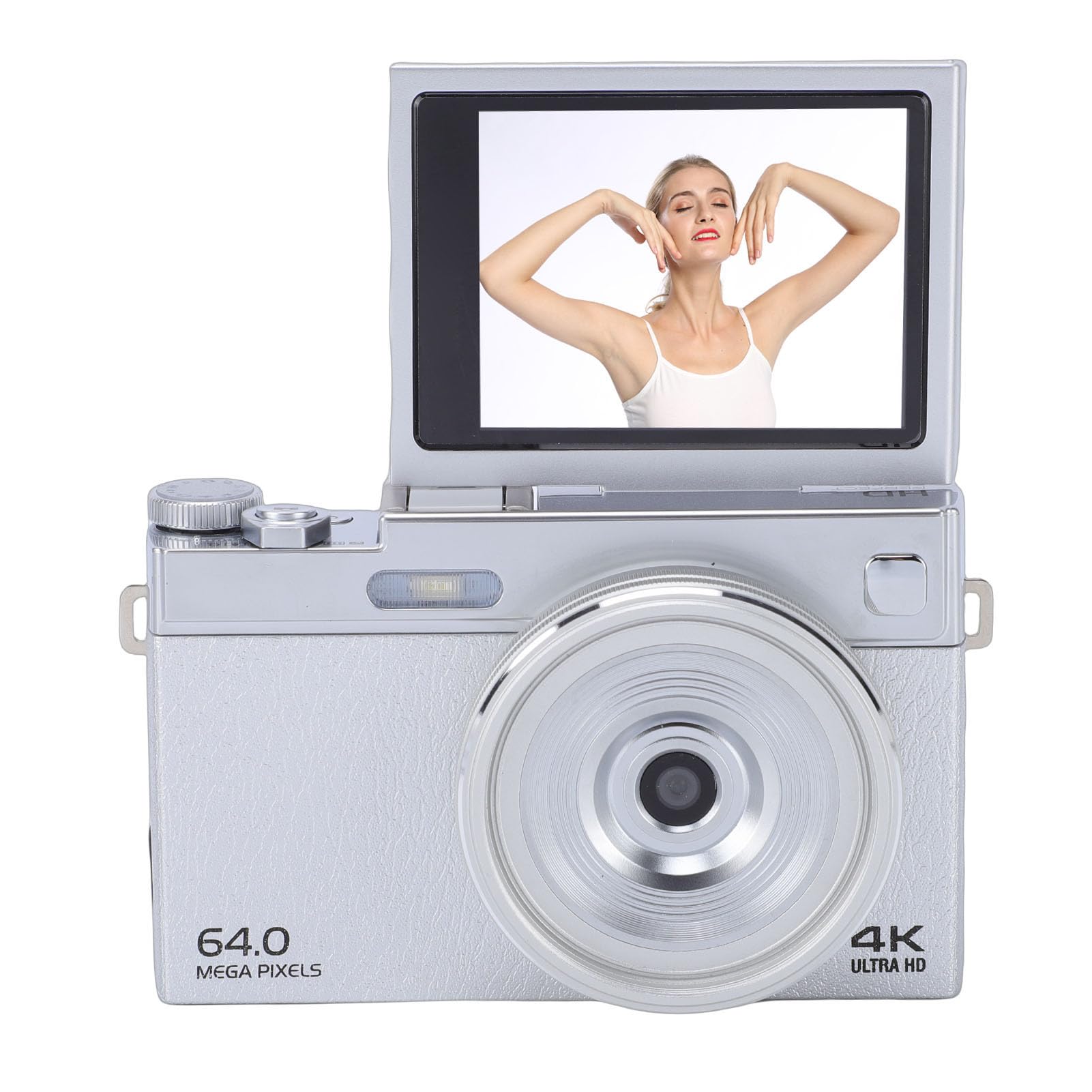 Annadue Videocamera Digitale 4K per Fotografia, Fotocamera Mirrorless per Vlogging da 64 MP con Schermo Ribaltabile da 3 Pollici, Zoom Digitale 6X, Messa a Fuoco Automatica, (SILVER)