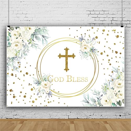 Miniatura 2 de Telón de fondo con texto en inglés "God Bless Mi Bautismo", para la primera comunión, decoración de fiesta de baby shower, para niñas y niños, fondo