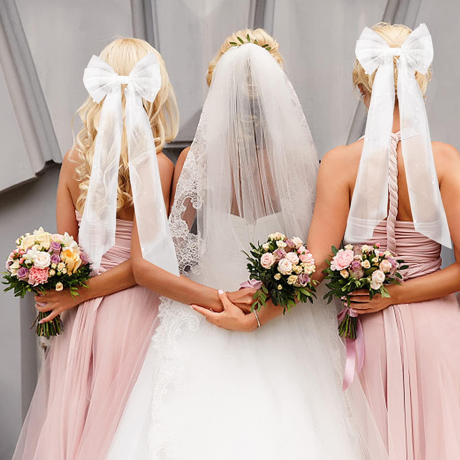 Brautschleifen-Haarspange Mit Perlen – Weiß, 55 Cm, Aus Tüll Für Hochzeit & Feiern