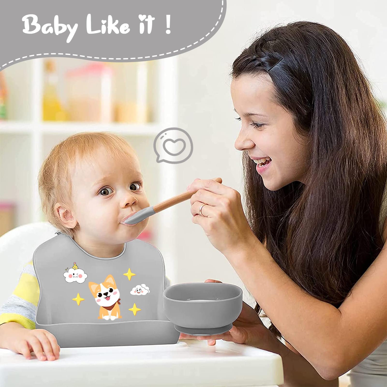Set Pappa per Bambini 10 Pezzi Svezzamento Completo, Piatto e Ciotola in Silicone con Ventosa Antiscivolo, Cucchiaio Forchetta Bavaglino, Stoviglie Sicure per Neonati e Bambini