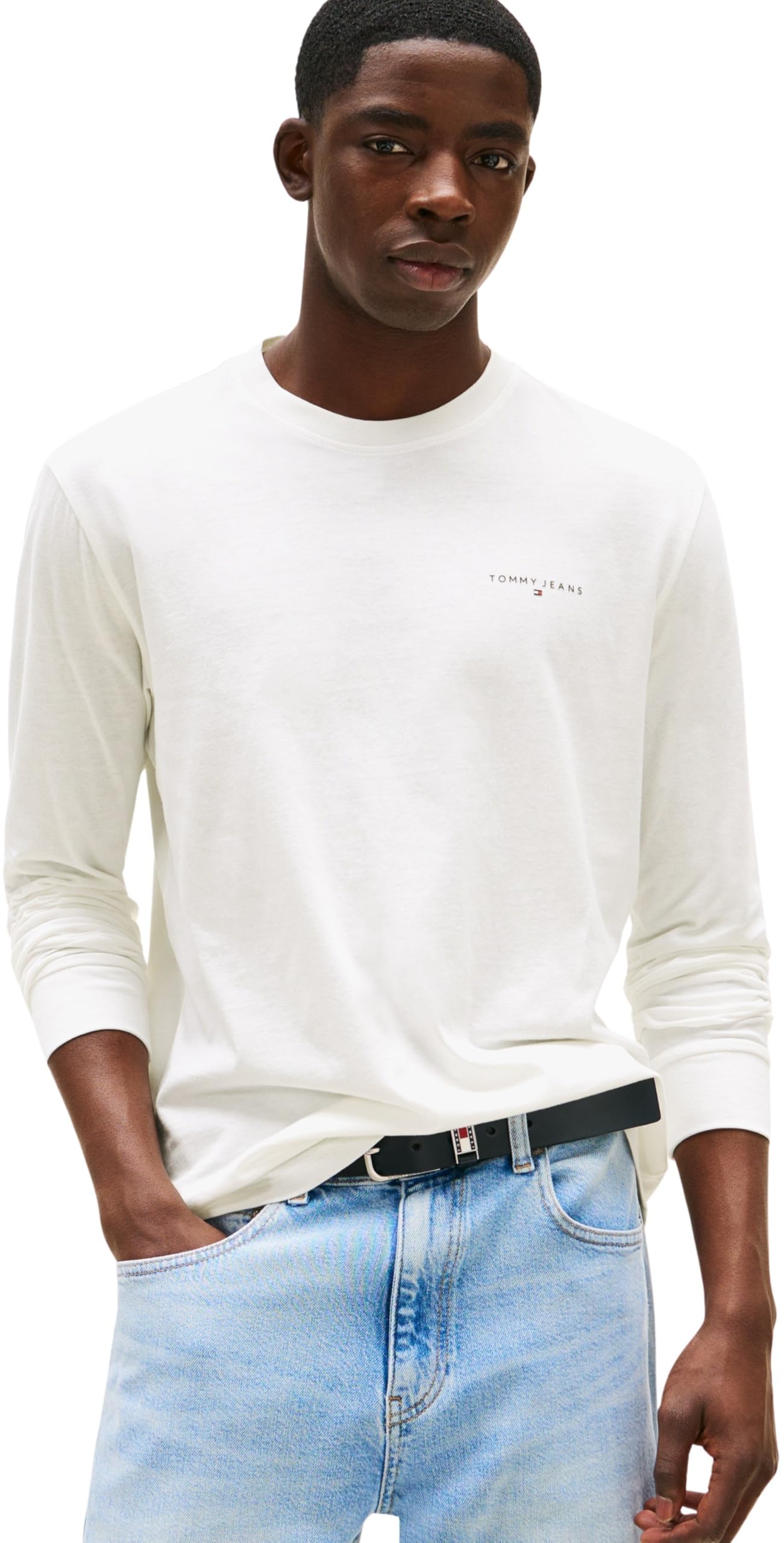 Tommy Jeans Men's TJM Slim Chest Linear Ls Tee Ext Dm0Dm21594 L/S T-Shirt, White (Ecru), XS