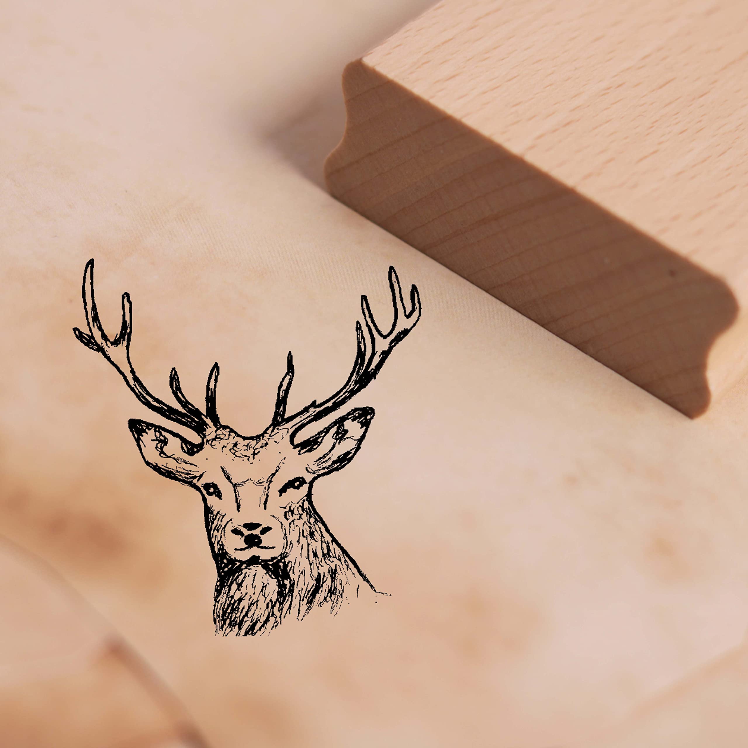 Deko-Lando Natural Motif Stamp Stag Head 45 X 48 Mm Wooden Rectangular Stamp Light Brown
