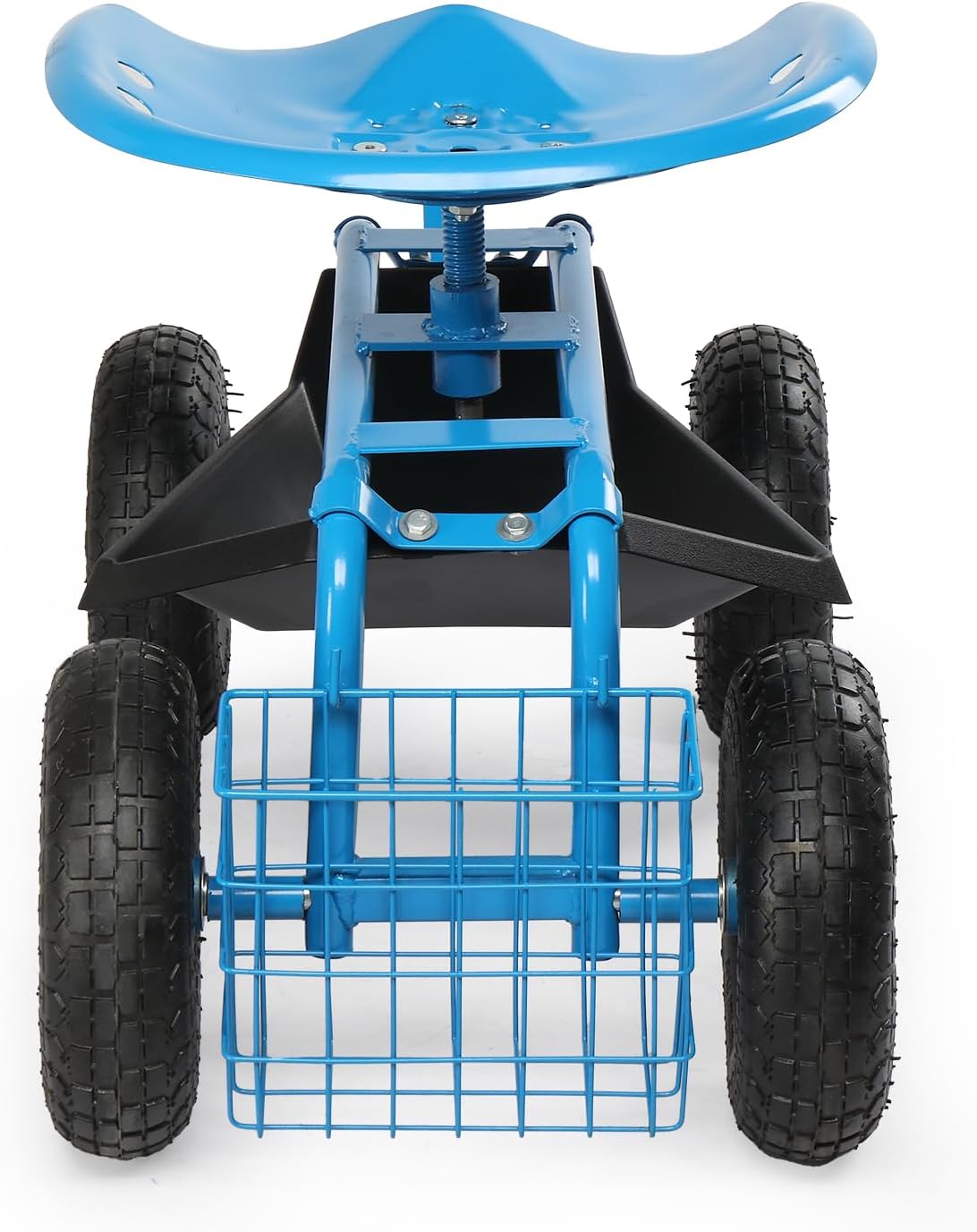 VINGLI Rolling Garden Stool with Seat, Blue Gardening Seat with Wheels and Extra Storage, Easy Assembly Patio Wagon Scooter for Yard Work