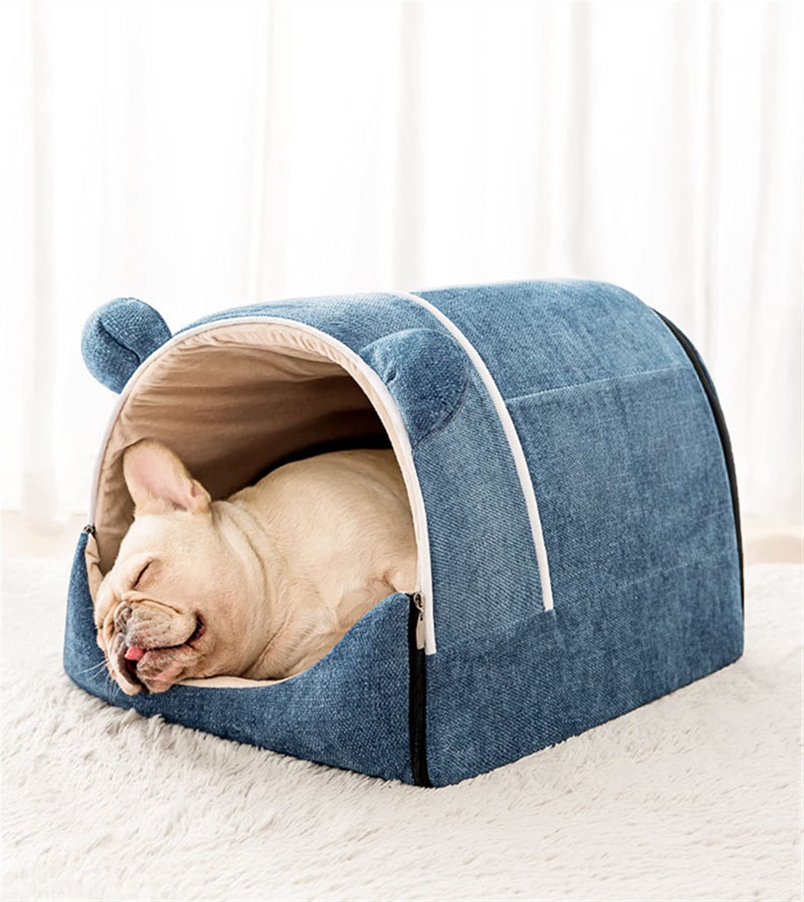 Sac de Couchage pour Chat avec Toit Igloo, Niche de Couchage pour Chat avec Capuchon en Coton PP pour l'hiver et Coussin Amovible et Lavable pour Petits Chats D'intérieur et Chiens