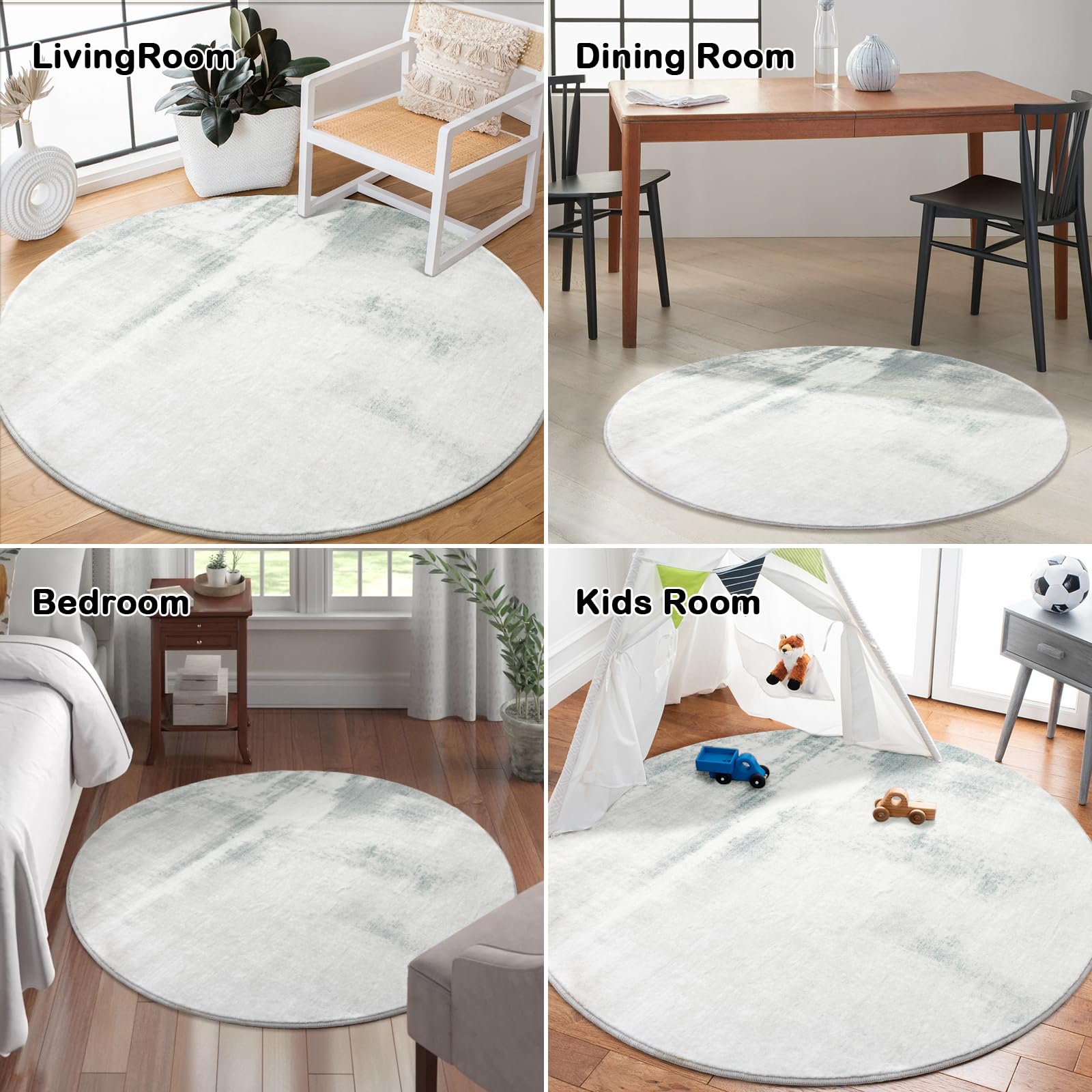 Carvapet Alfombras Redondas 120cm Microfibra Suave Alfombra Círculo Salón Dormitorio Antideslizante Lavable Estampado Alfombras de área(Cian Grisáceo)