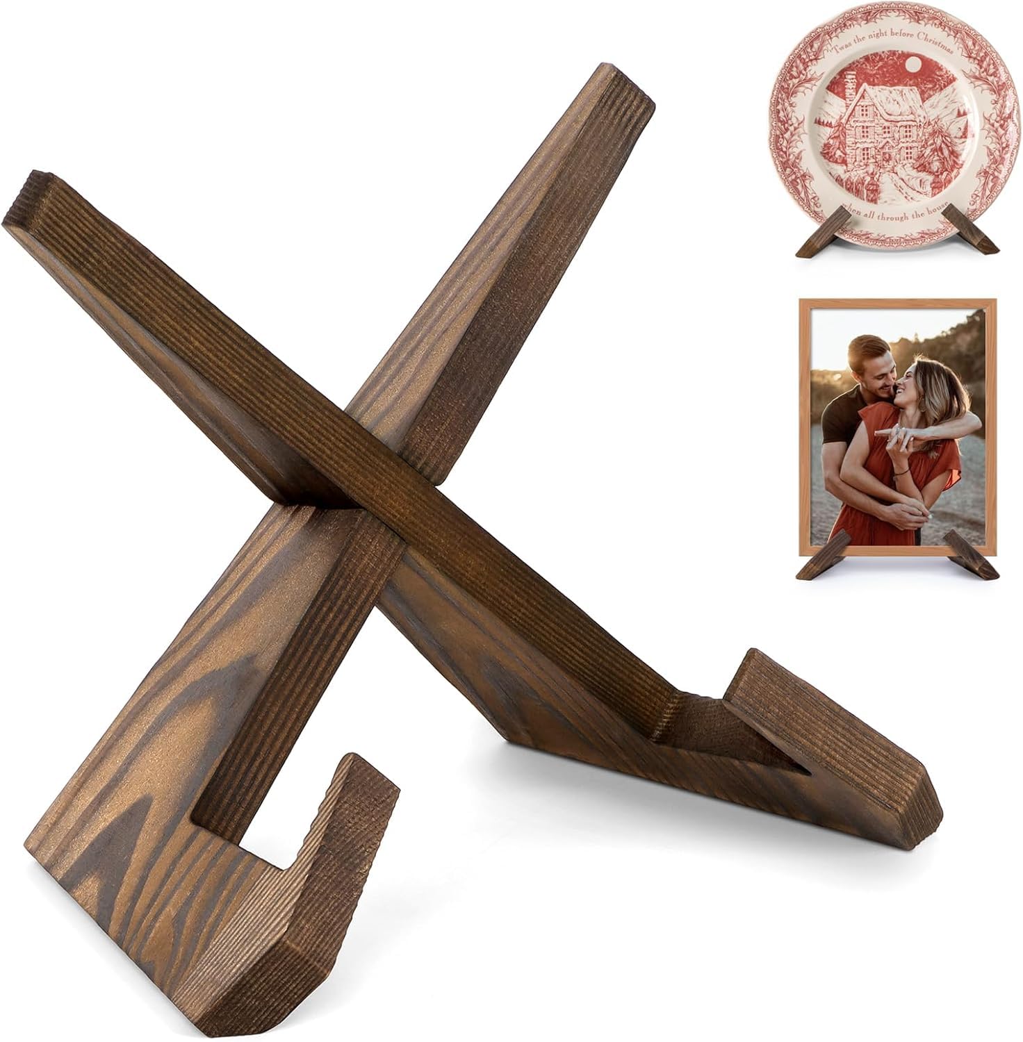 Zlbrwsr Brown Wooden Easel Frame Holder Bowl Stands For Display, 6.5 Inch Plate Holder, Display Stand For Large Deep Platters And Dishes, 23 X 20 X 16.7Cm (For Bowls Under 12.7Cm In Depth)