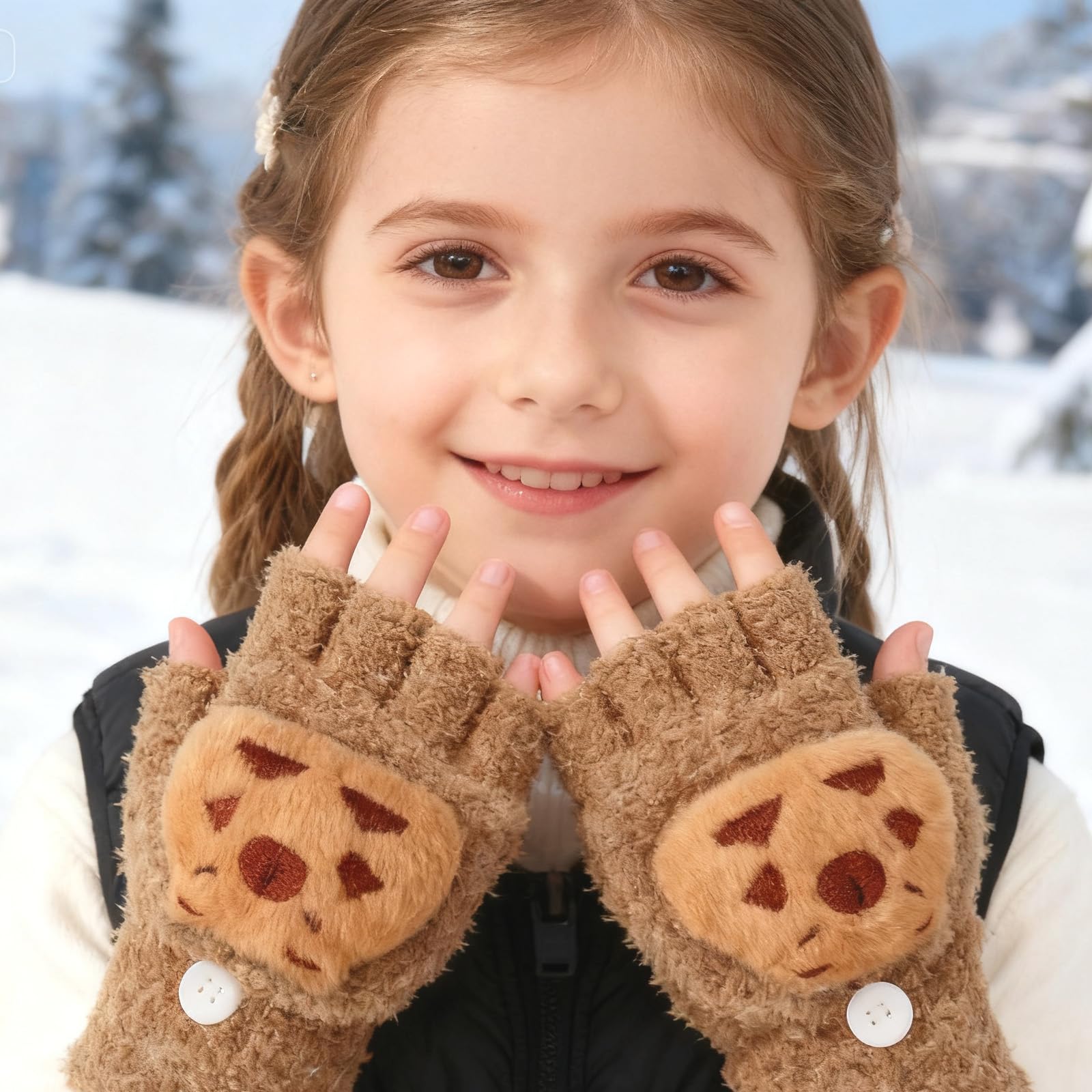 Guantes Sin Dedos para Niños Capibara, Guantes Térmicos Invierno Flip Top, Manoplas Niño 7-13 Años