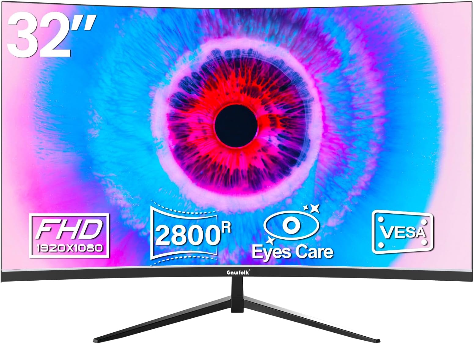 32 Inch Computer Monitor, 75Hz Full HD 1920 x 1080p Curved Display, HDMI/VGA, Home Office Business PC Monitor Ultra-Thin Zero Frame