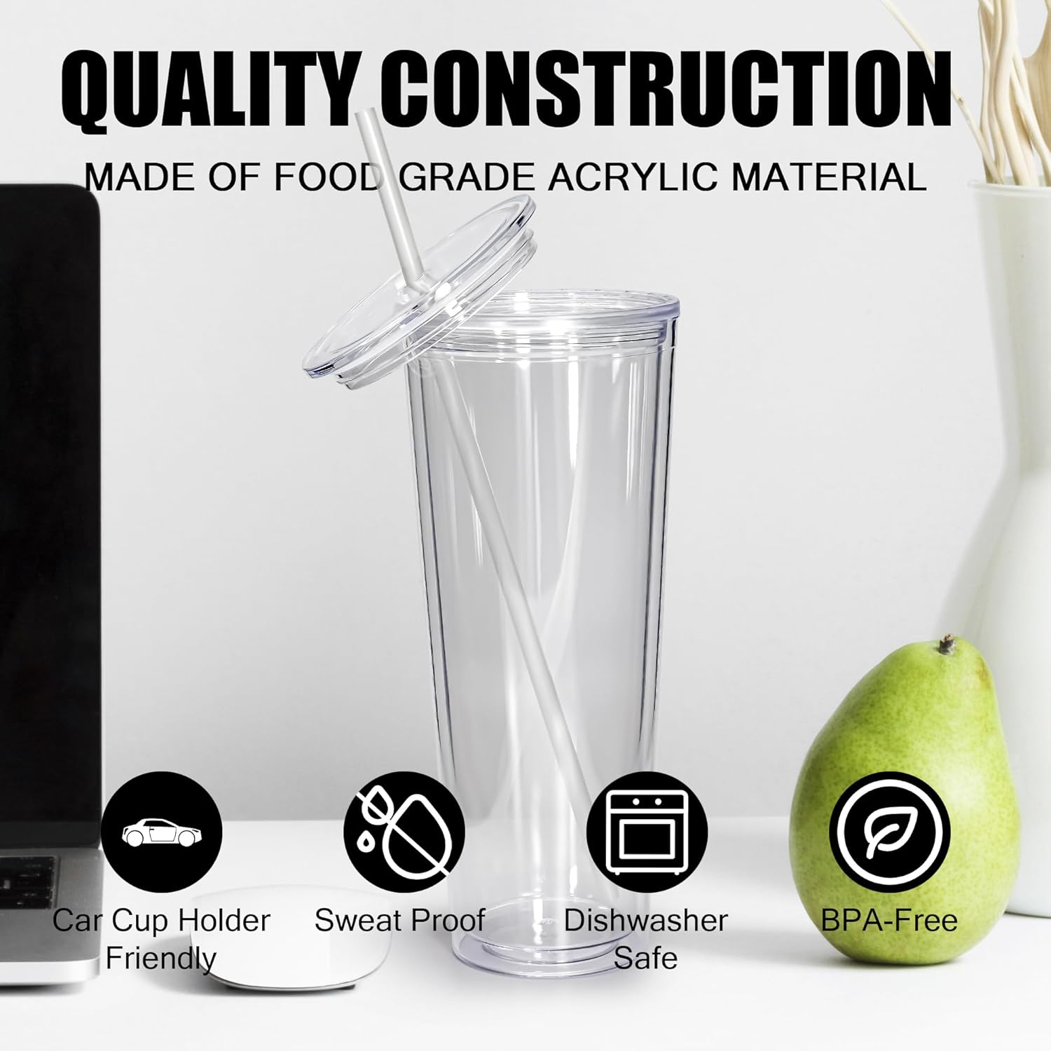 AGH Snowglobe Tumbler(4 Pack) - 24oz Double Wall Acrylic Cups with Lids and Straws, Plastic Snow Globe Cups Pre Drilled with Hole Plug for Snowglobe DIY - Image 2