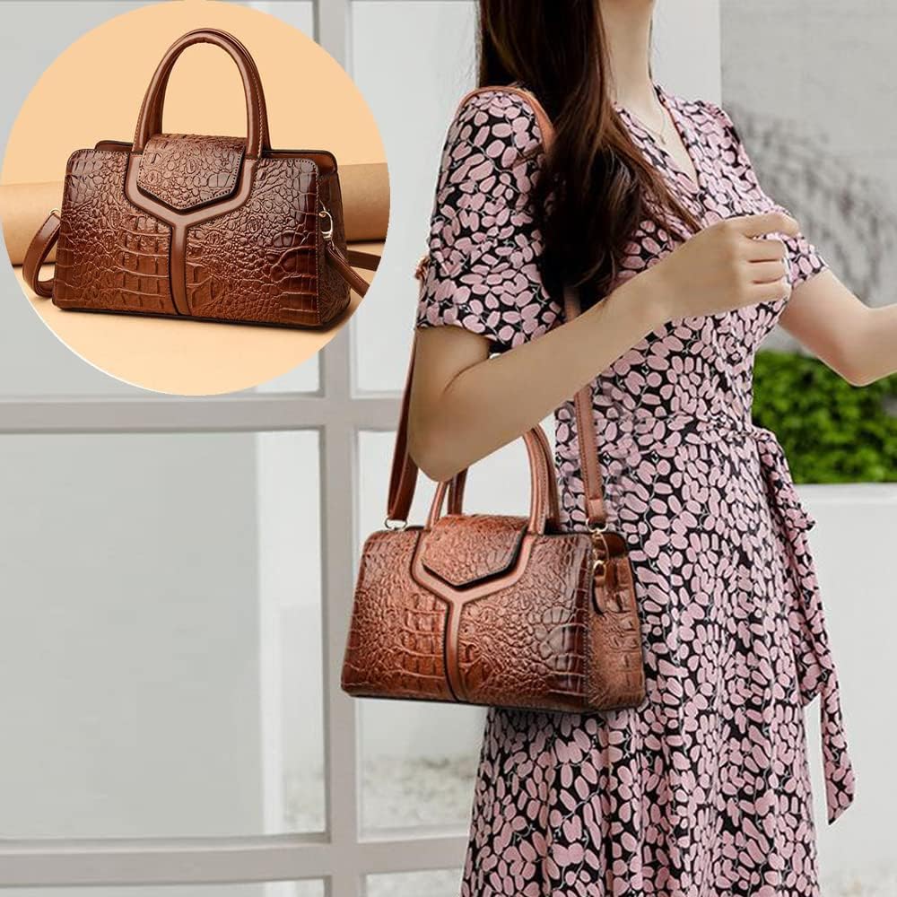 ZiMing Top Handle Handbags Women Purse Crocodile Pattern Faux Leather Tote Bags Satchel Bags Zipper&Flap Handbag Shoulder Bag
