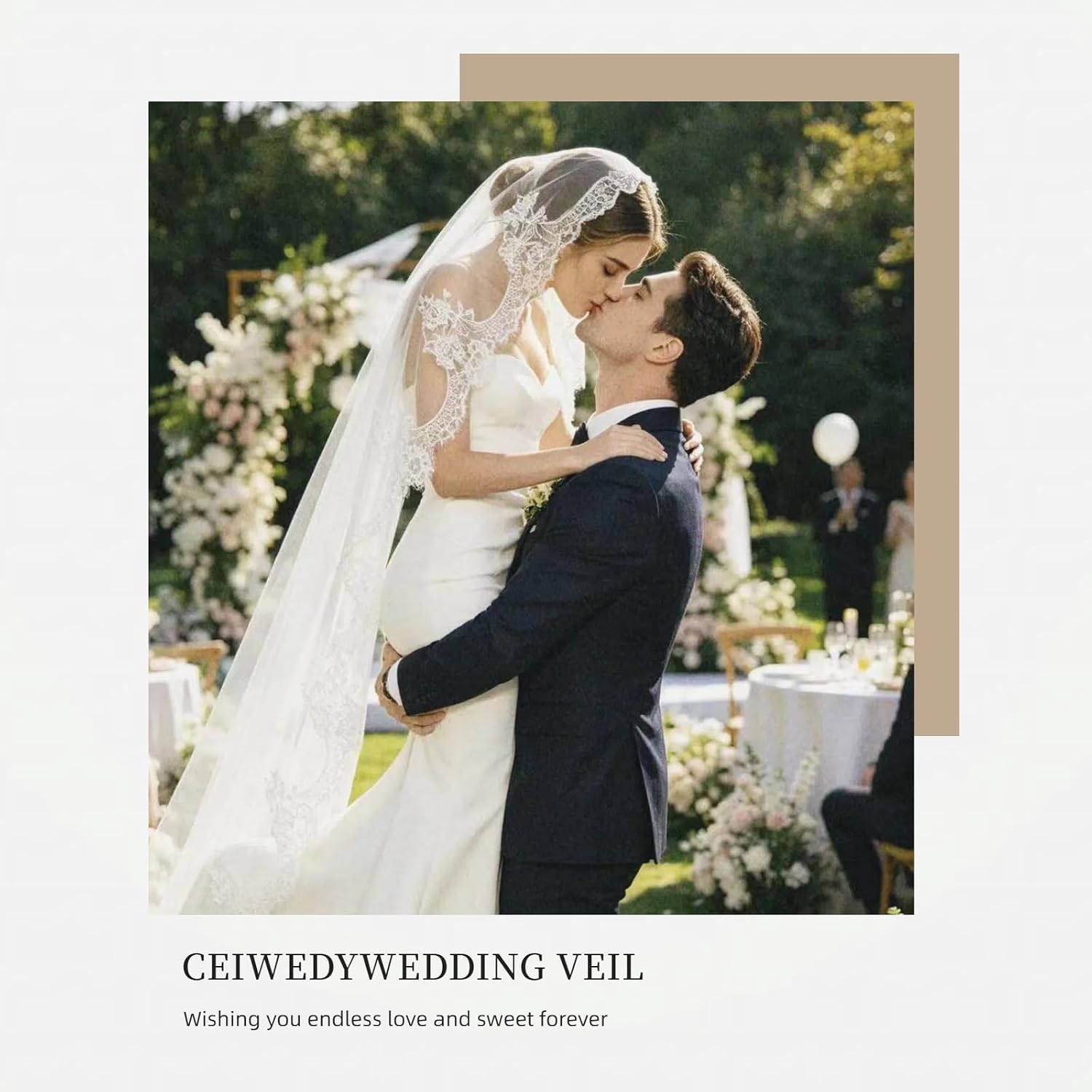 Lace Veil Cathedral Wedding Veil Soft Tulle 1 Tier Bridal Veil with Comb 98 Inches (Off White)