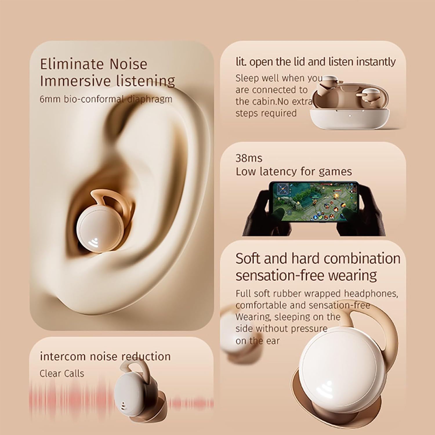 Sleep Headphones Sleep Earbuds for Side Sleepers Sleep Earbuds with Microphone Wireless Earbuds for Sleeping with Charging case