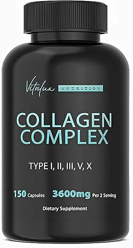 Colágeno para mujeres y hombres  Vital Nutrition  Péptidos de colágeno hidrolizados  Cápsulas de colágeno múltiple, apto para dieta cetogénica,