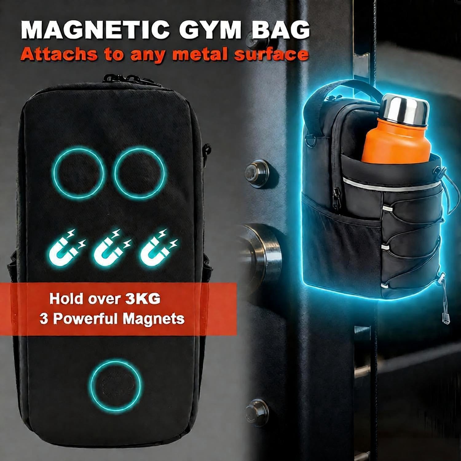 Ultra-Strong Magnetic Gym Bag for Men & Women, Waterproof Crossbody Sports Water Bottle Holder with Adjustable Strap & Phone Pocket, Perfect for Travel, Work, Gym, Outdoor (Black) - Image 5