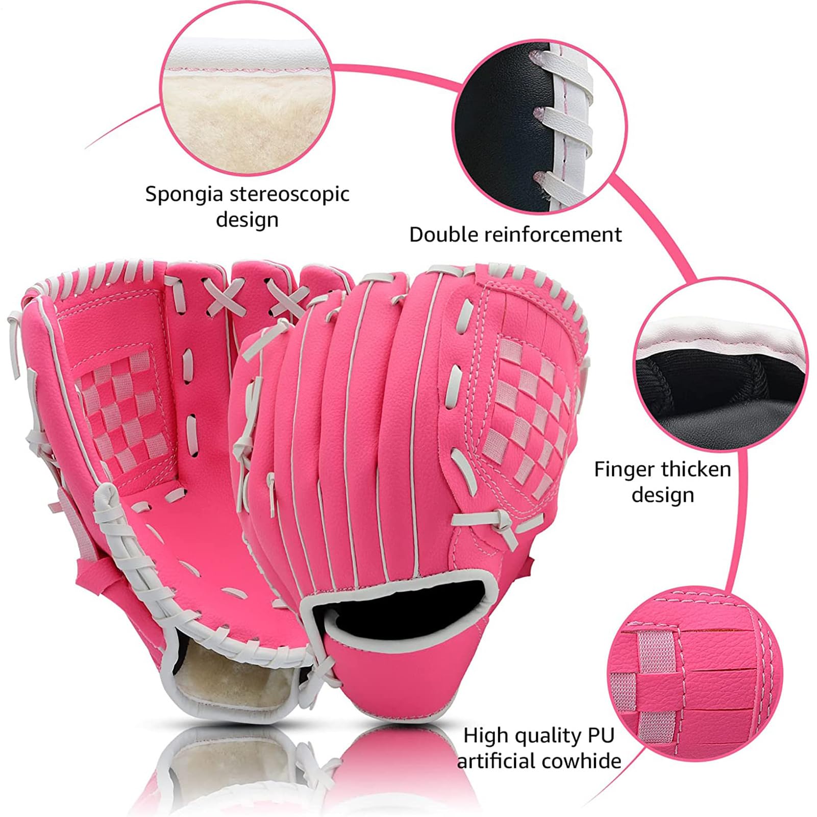Generico Guanti da allenamento per baseball, guanti da baseball per giovani,Guanto da baseballs per adulti e ragazze | Guantii da baseballs in pelle PU addensati per bambini per principianti