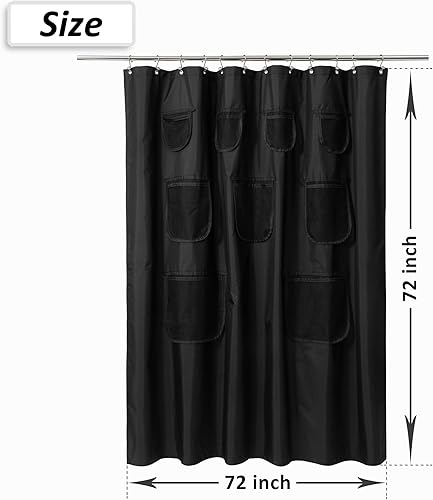 Miniatura 6 de Mrs Awesome Cortina de ducha de tela gris con 9 bolsillos de malla, 72 x 72 pulgadas, resistente al agua, ojales lavables y a prueba de óxido, color