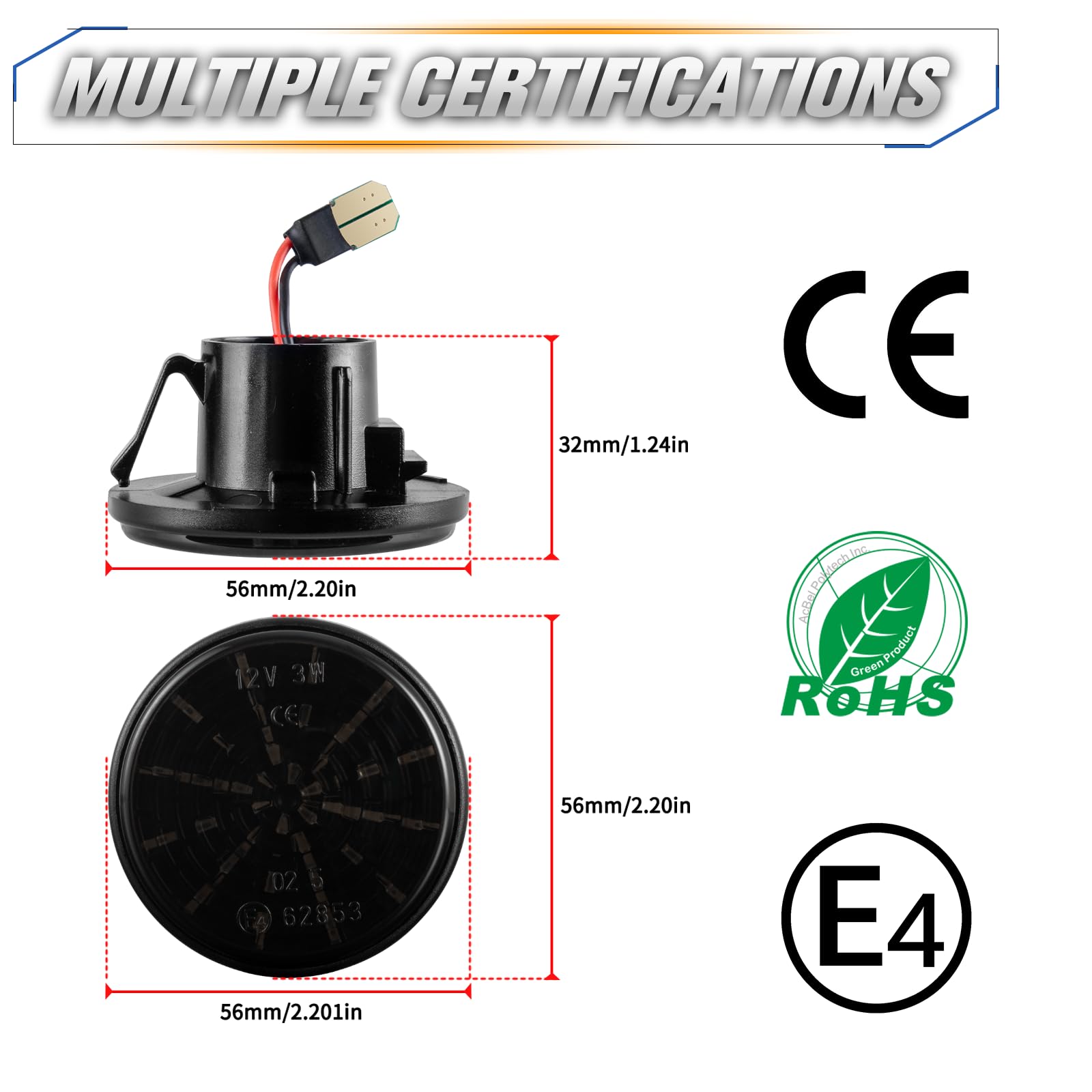 POPMOTORZ LED Luci laterali, 2 Pezzi LED Frecce Laterali con Canbus Senza Errori 4014 SMD Indicatori di Direzione per MX-5 1989-2015, Nero