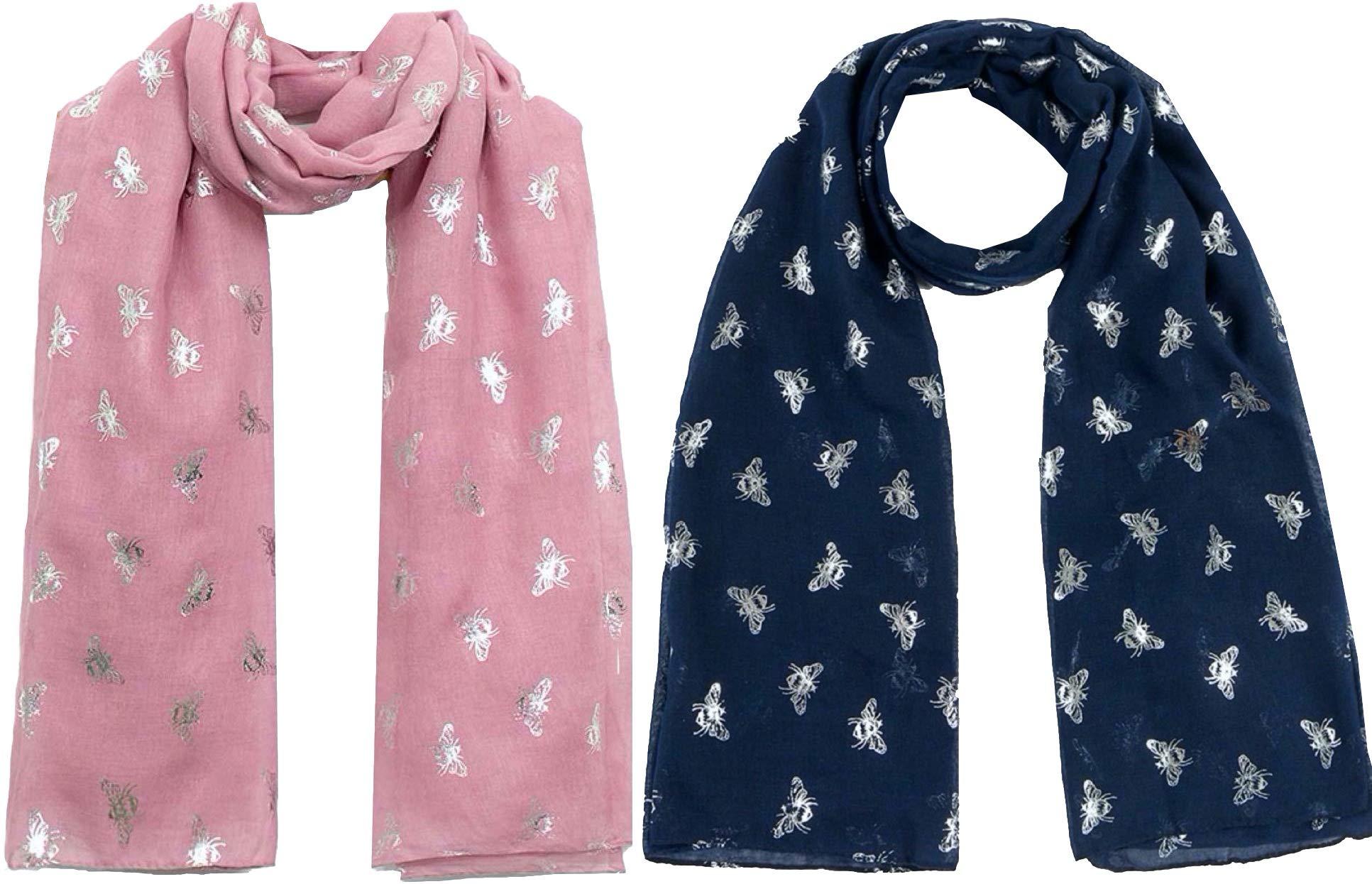 World Of Shawls Women's Bumble Bees Dusky Pink & Navy Blue Christmas Bonanza Pack Of 2 Scarves Wrap Shawl Scarf For (, 2)