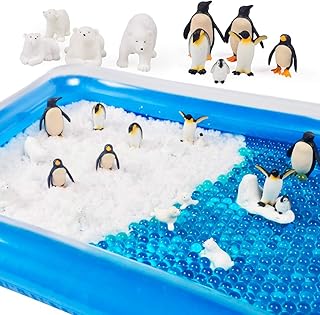 AINOLWAY Polar Animal Sensory Bin Kit, Include 20000 pcs Ocean Sea Water Beads-Emperor Penguin Family Figures and Polar Be...